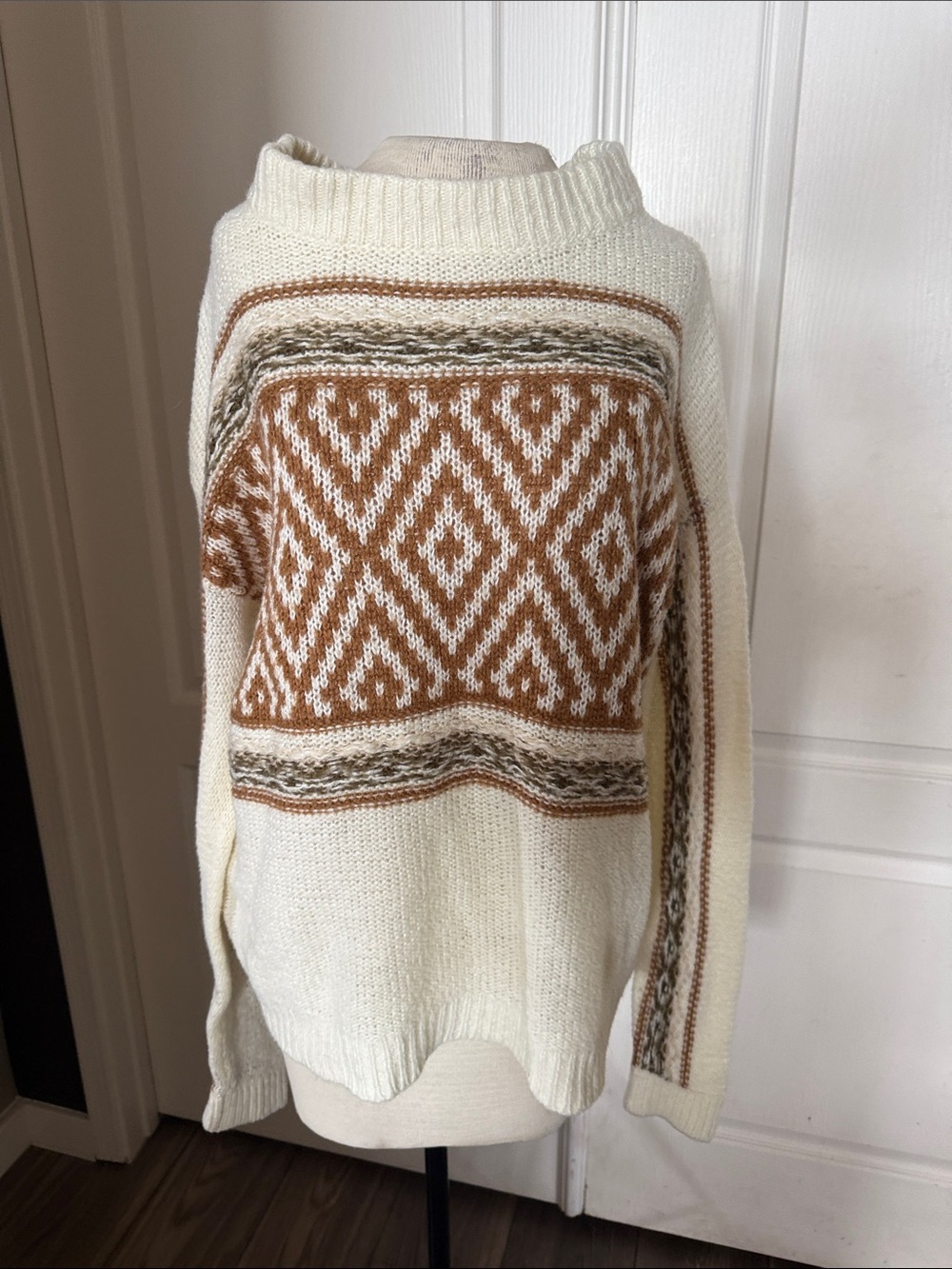 O'Neill Cream Cable Knit Sweater high boat neck